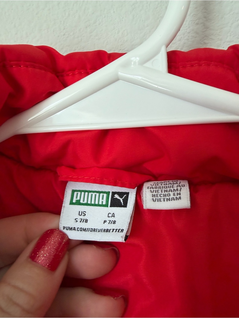 Boy’s Puma Puffer Vest Size Small 7/8 Red Black Fall Winter Colorblock Kids - Picture 6 of 7